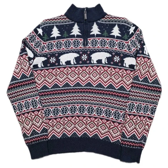 ASPEN Fair Isle Polar Bear Christmas Holiday 1/4 Zip Knit Sweater Size L - Picture 16 of 16